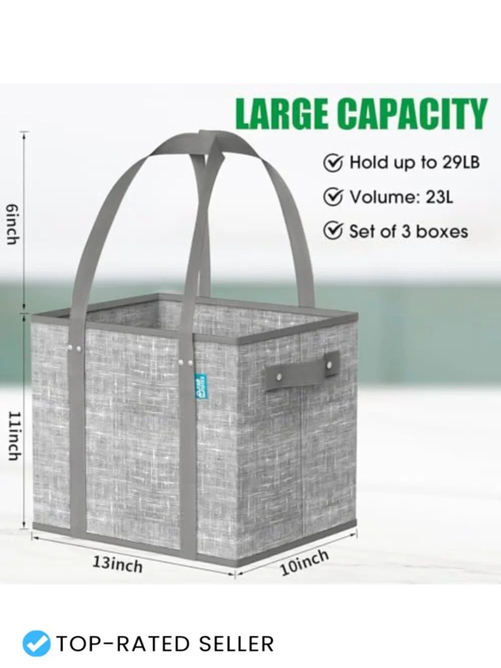 Reusable Grocery Bags, Large Foldable Shopping Tote with Reinforced Handles &